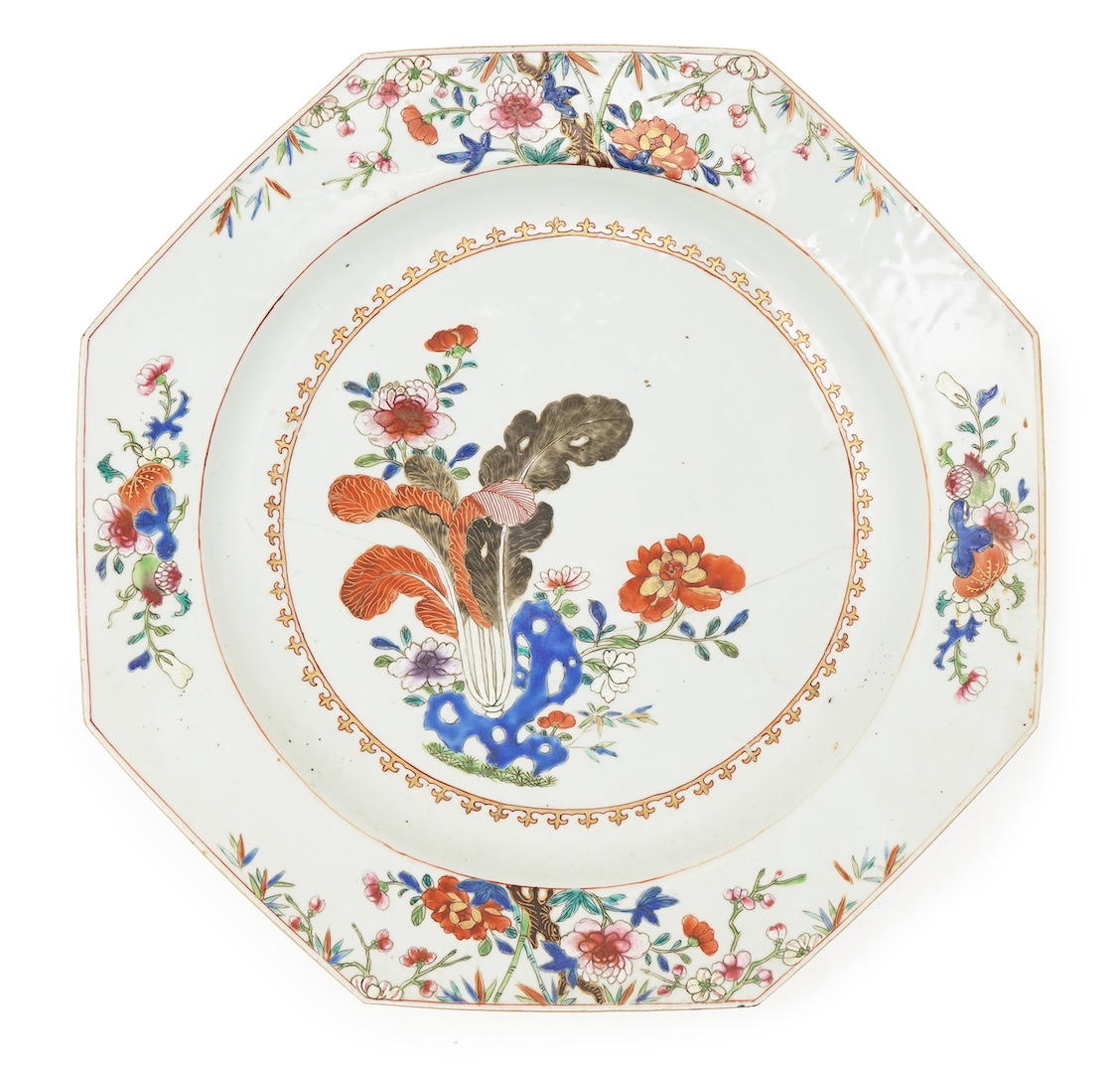 A Chinese famille rose octagonal dish, Qianlong period
